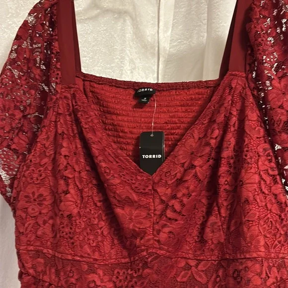 Torrid Plus Size Women’s Dark Red Lace Sweetheart Babydoll Top Size 3X 22/24 - Picture 2 of 8
